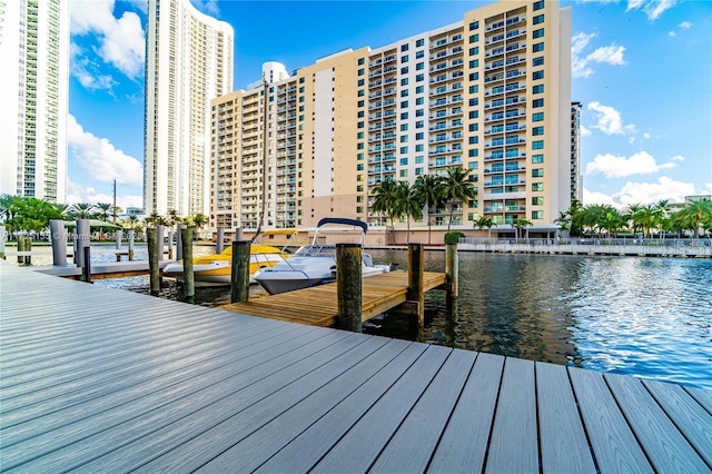 dock area with a water view