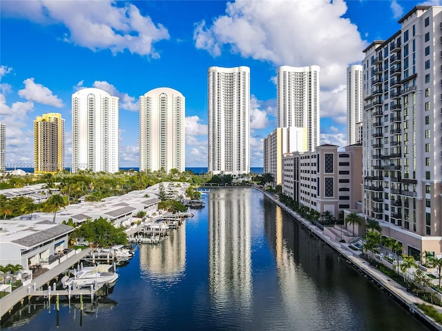 property view of water featuring a boat dock