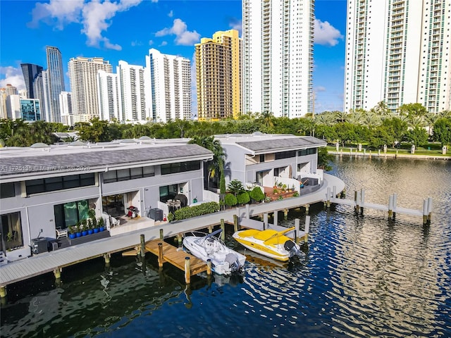 exterior space with a water view