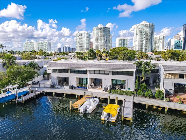 exterior space with a water view