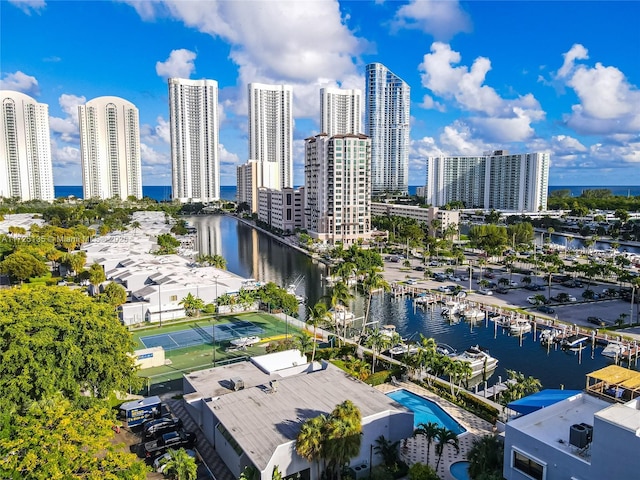 bird's eye view featuring a water view