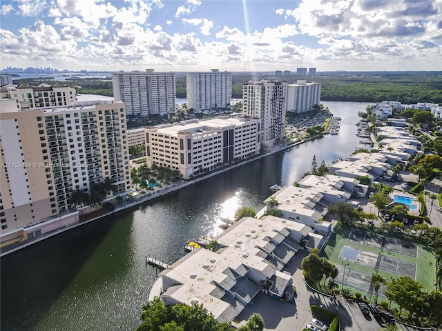 aerial view with a water view