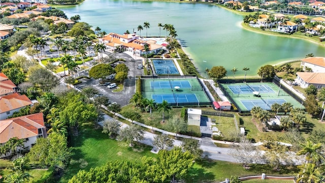 aerial view featuring a water view