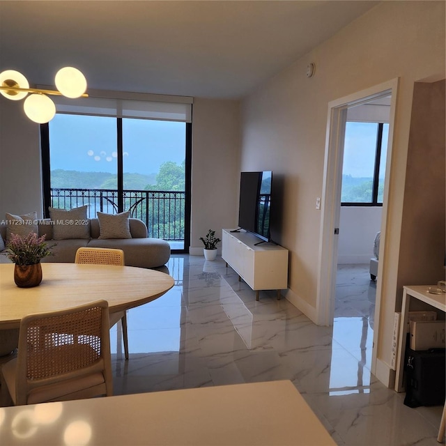 living room with a water view