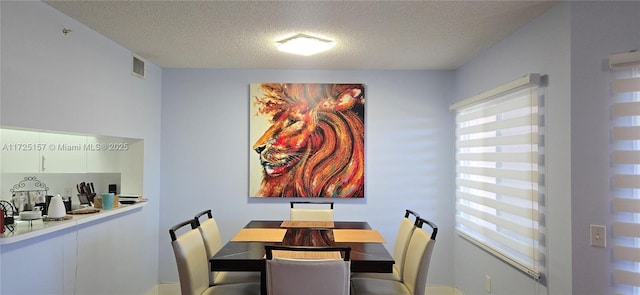 dining room with a textured ceiling