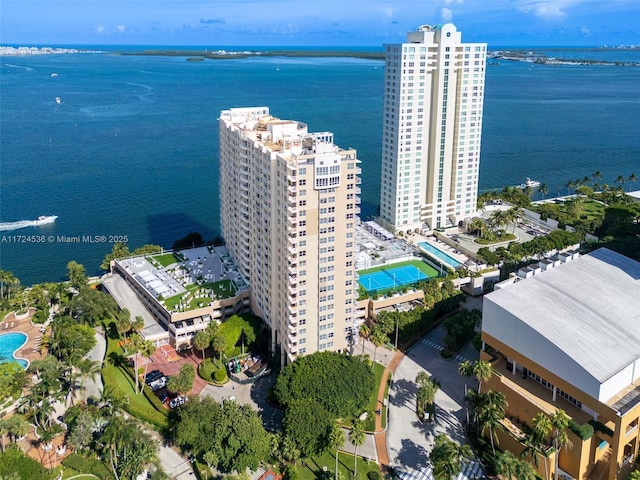 bird's eye view with a water view and a city view