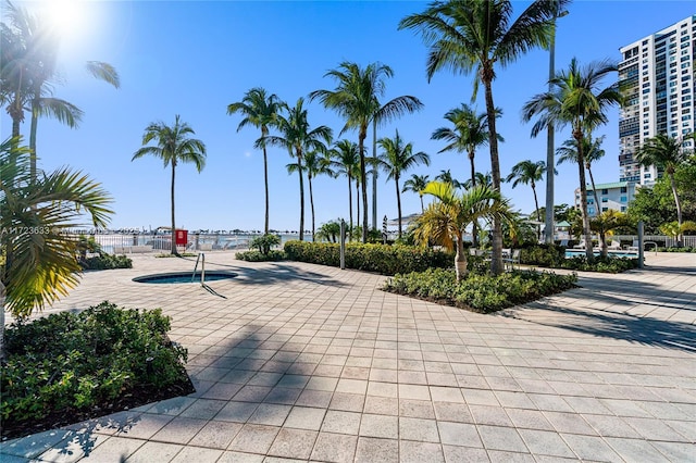 view of community with a patio