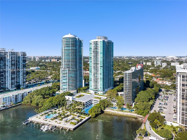 bird's eye view featuring a water view