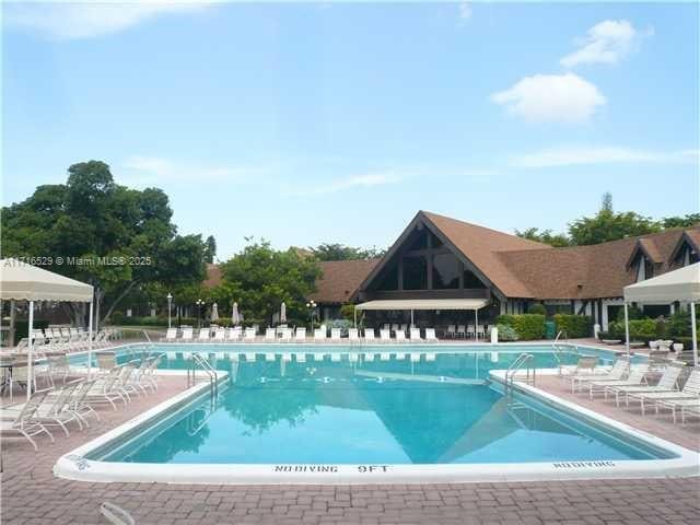 view of swimming pool with a patio