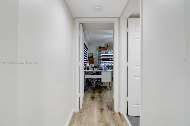 corridor with light wood-type flooring