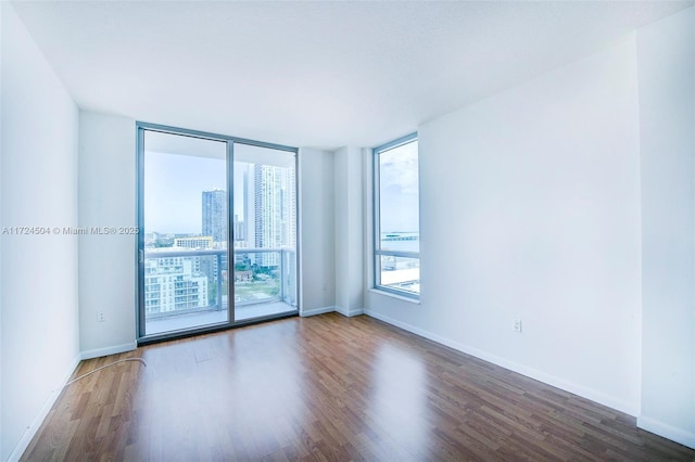 empty room with hardwood / wood-style flooring and floor to ceiling windows