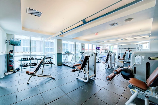 gym featuring floor to ceiling windows