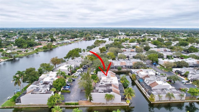 aerial view with a water view