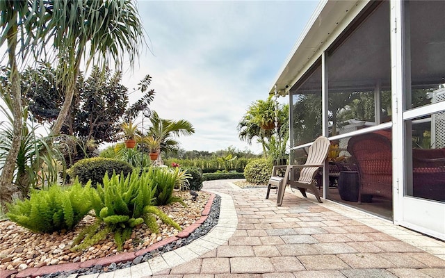 exterior space with a patio and a sunroom