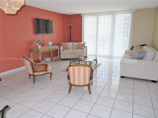 living room with light tile patterned floors