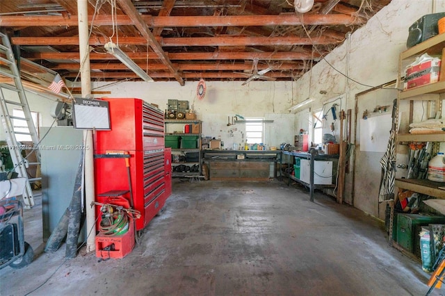 garage featuring a workshop area