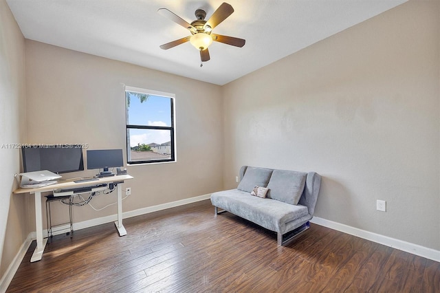 office area featuring ceiling fan and dark hardwood / wood-style floors