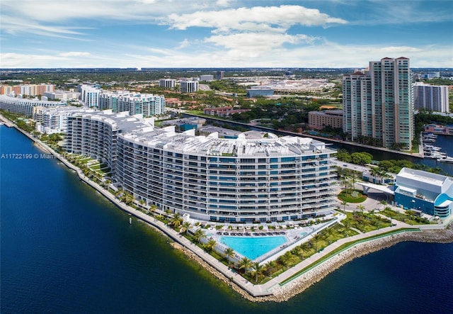 aerial view featuring a water view