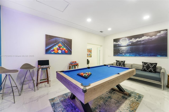 recreation room featuring pool table