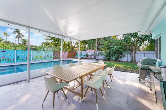 exterior space featuring a fenced in pool