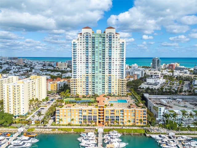 aerial view with a water view