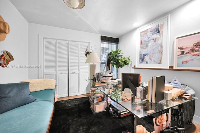 home office featuring hardwood / wood-style flooring