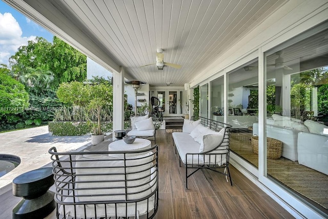 view of patio / terrace with ceiling fan and outdoor lounge area