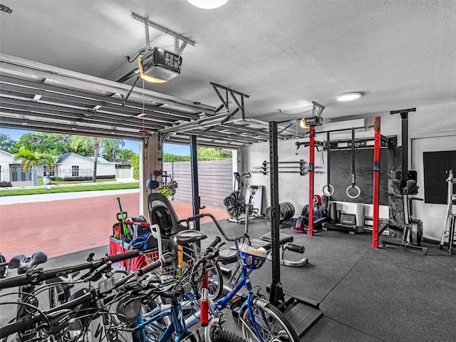 exercise room featuring a textured ceiling