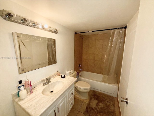 full bathroom with toilet, vanity, tile patterned flooring, and shower / bath combination with curtain