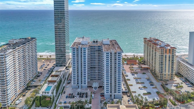 aerial view featuring a beach view and a water view