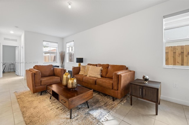 living room featuring light tile patterned floors