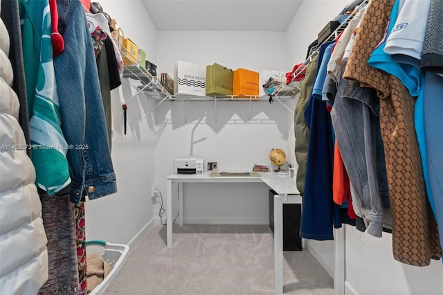 spacious closet featuring light carpet