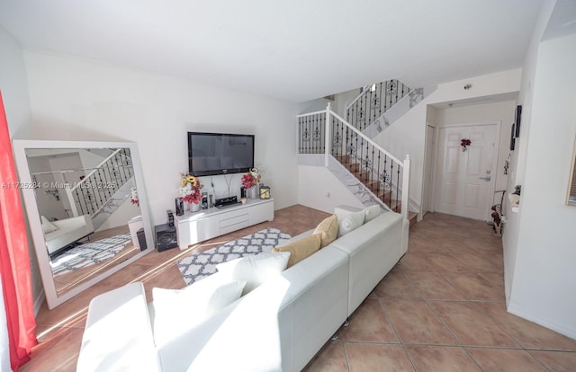 living room featuring light tile patterned floors