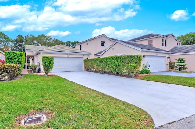 view of front facade with a front lawn and a garage