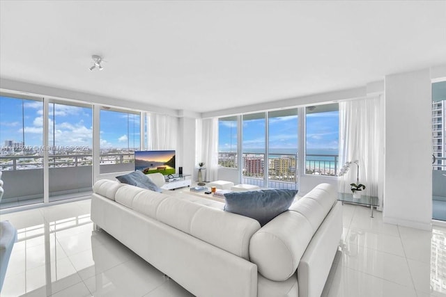 living room with light tile patterned floors