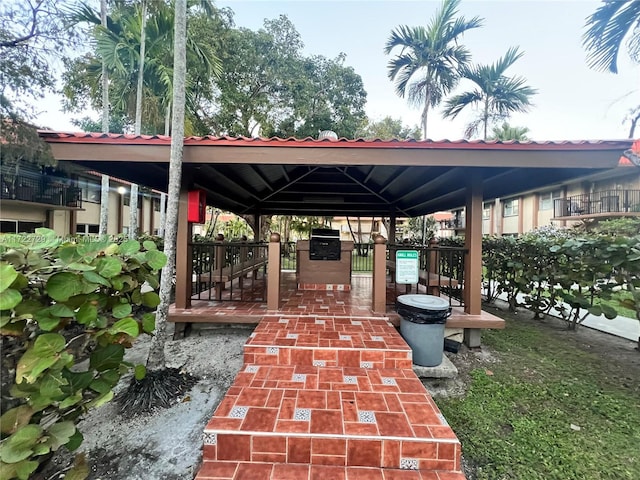 view of patio / terrace featuring a gazebo and area for grilling