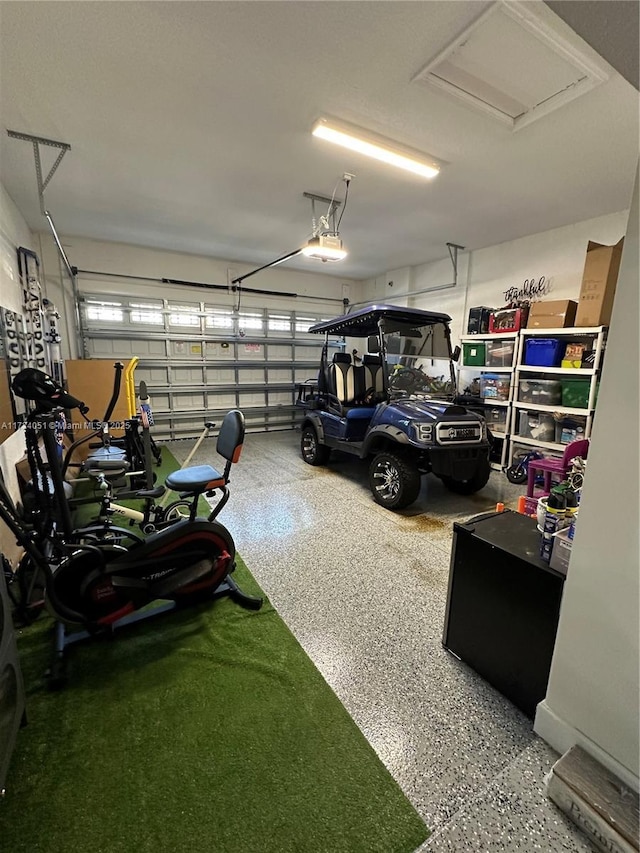 garage with a garage door opener