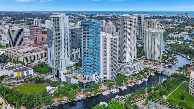 bird's eye view featuring a water view