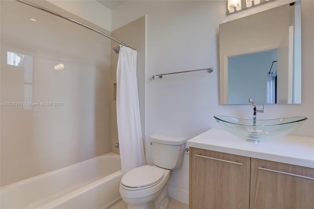 full bathroom featuring vanity, toilet, and shower / tub combo