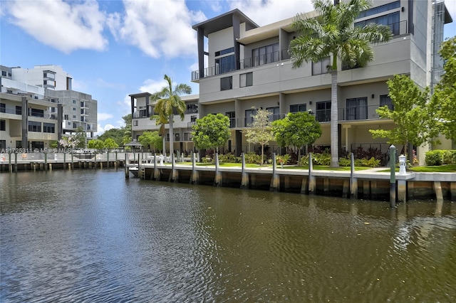 view of dock with a water view