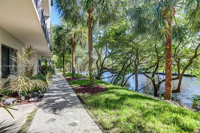 view of yard with a water view