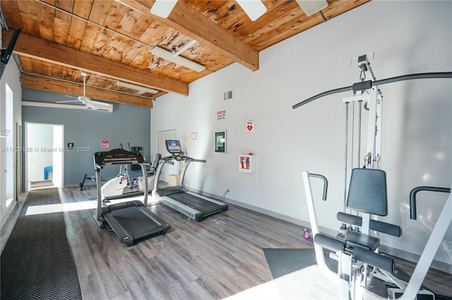 1000 NE 14th Ave Unit 404, Hallandale Beach, FL 33009 - workout room with wooden ceiling, wood finished floors, and baseboards