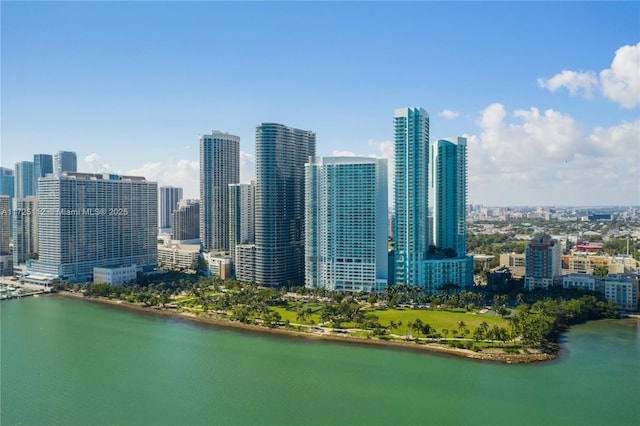 view of city with a water view