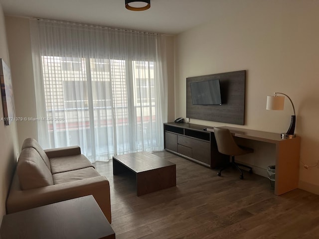 living room with dark wood-type flooring