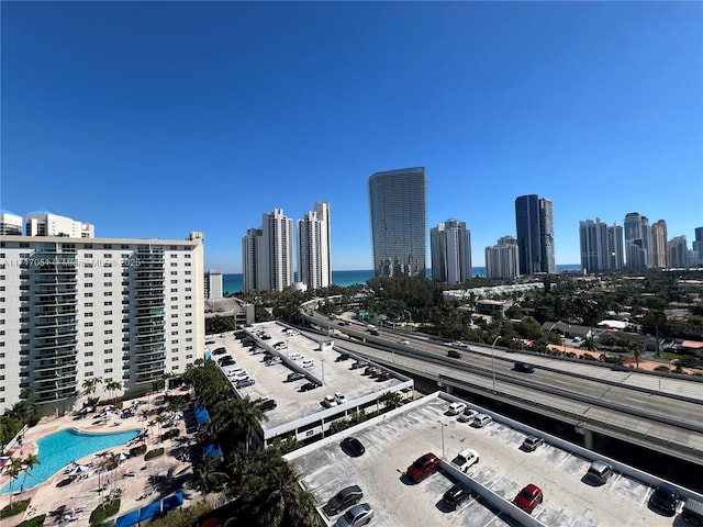 view of city with a water view