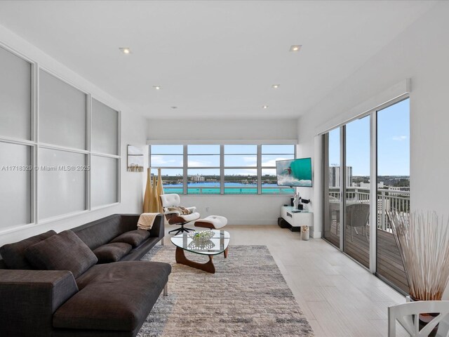 living room with light wood-type flooring