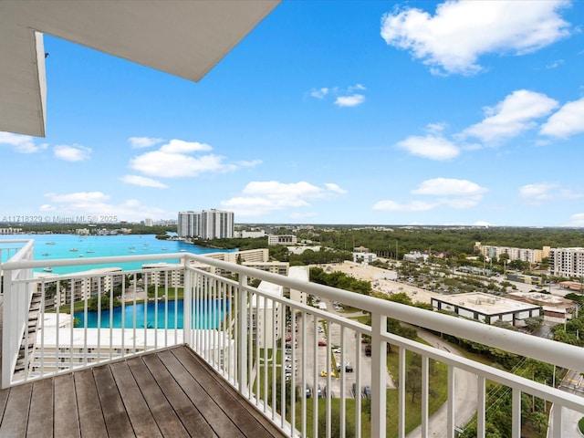 balcony featuring a water view