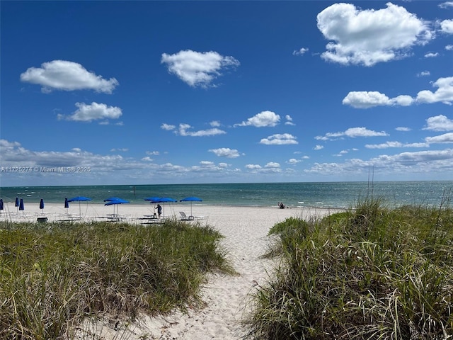 view of water feature featuring a beach view