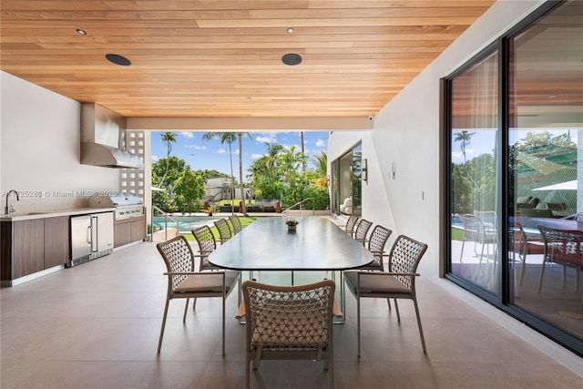 view of patio featuring sink, a pool, area for grilling, and an outdoor kitchen