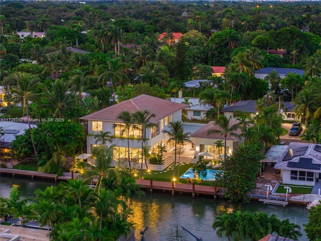 aerial view with a water view